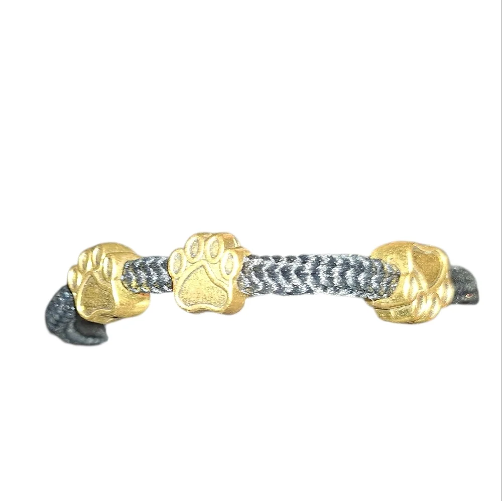 Gold Toned BEAR PAW Beaded BLACK Cord Pull Style BRACELET Unisex